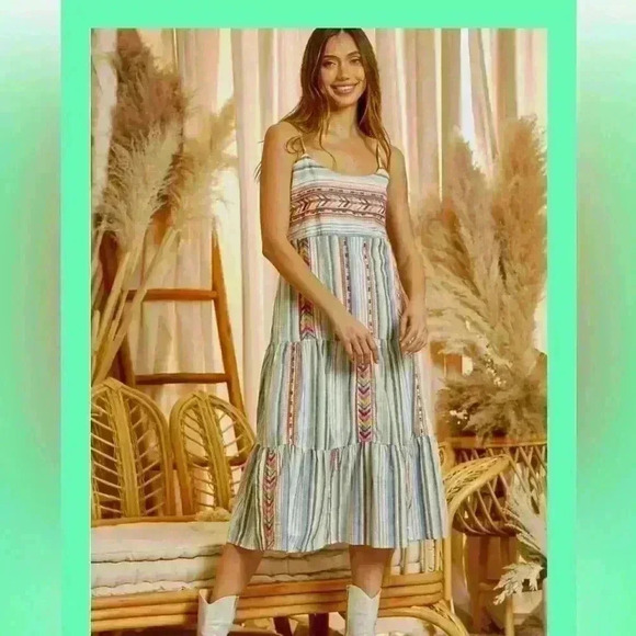 Savanna Jane - Savanna in Spring tiered and embroidered midi dress Size M - Picture 1 of 7